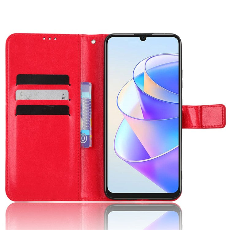 PU Leather Phone Wallet Case for Honor X7a 5G / Play7T 5G Crazy Horse Texture Stand Mobile Phone Cover - Red