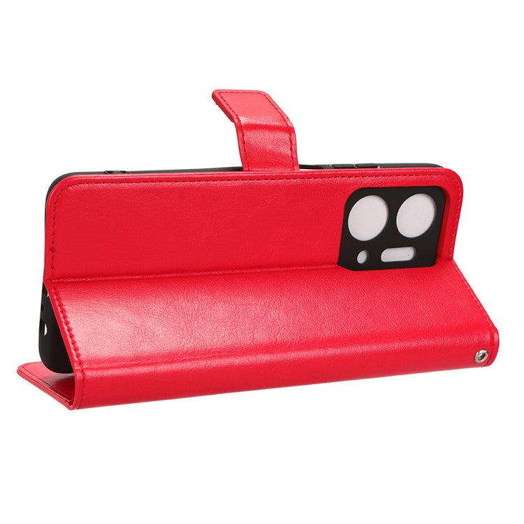 PU Leather Phone Wallet Case for Honor X7a 5G / Play7T 5G Crazy Horse Texture Stand Mobile Phone Cover - Red