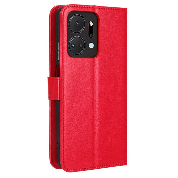PU Leather Phone Wallet Case for Honor X7a 5G / Play7T 5G Crazy Horse Texture Stand Mobile Phone Cover - Red