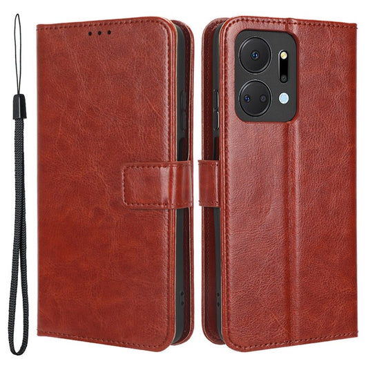 PU Leather Phone Wallet Case for Honor X7a 5G / Play7T 5G Crazy Horse Texture Stand Mobile Phone Cover - Brown