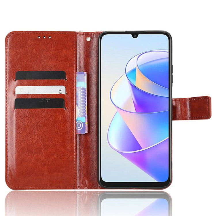 PU Leather Phone Wallet Case for Honor X7a 5G / Play7T 5G Crazy Horse Texture Stand Mobile Phone Cover - Brown
