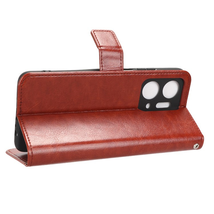 PU Leather Phone Wallet Case for Honor X7a 5G / Play7T 5G Crazy Horse Texture Stand Mobile Phone Cover - Brown