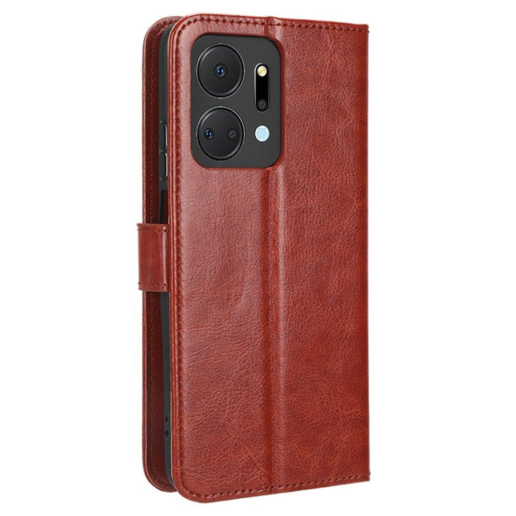 PU Leather Phone Wallet Case for Honor X7a 5G / Play7T 5G Crazy Horse Texture Stand Mobile Phone Cover - Brown