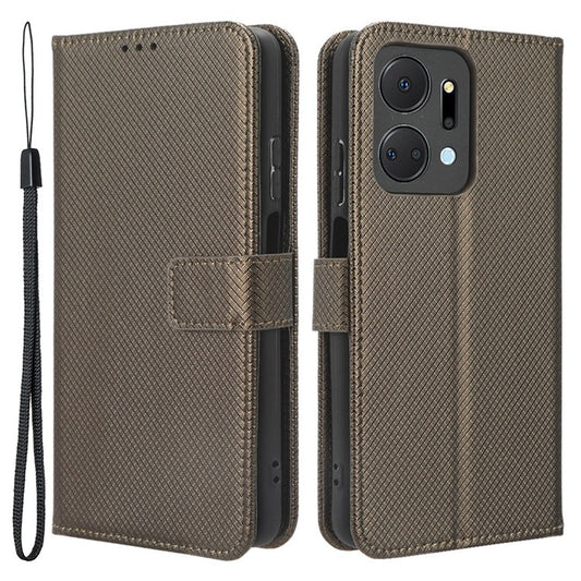 PU Leather Case for Honor X7a 5G / Play7T 5G Diamond Texture Wallet Stand Mobile Phone Cover - Brown