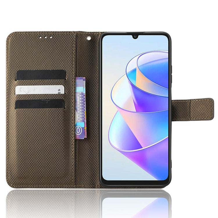 PU Leather Case for Honor X7a 5G / Play7T 5G Diamond Texture Wallet Stand Mobile Phone Cover - Brown