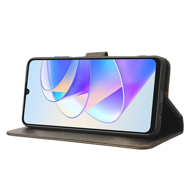 PU Leather Case for Honor X7a 5G / Play7T 5G Diamond Texture Wallet Stand Mobile Phone Cover - Brown