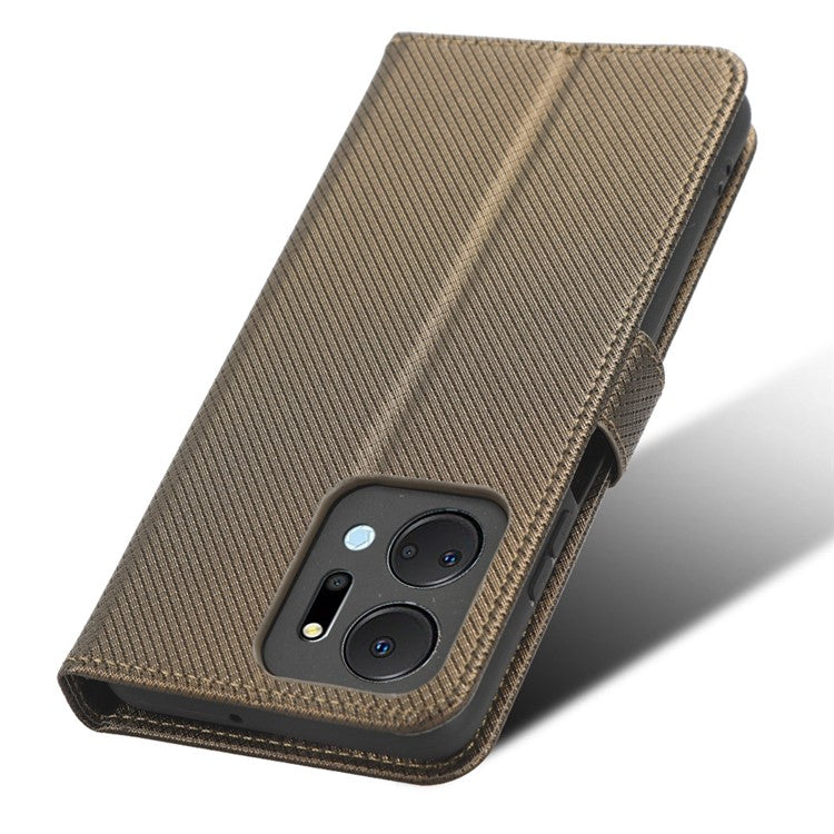PU Leather Case for Honor X7a 5G / Play7T 5G Diamond Texture Wallet Stand Mobile Phone Cover - Brown