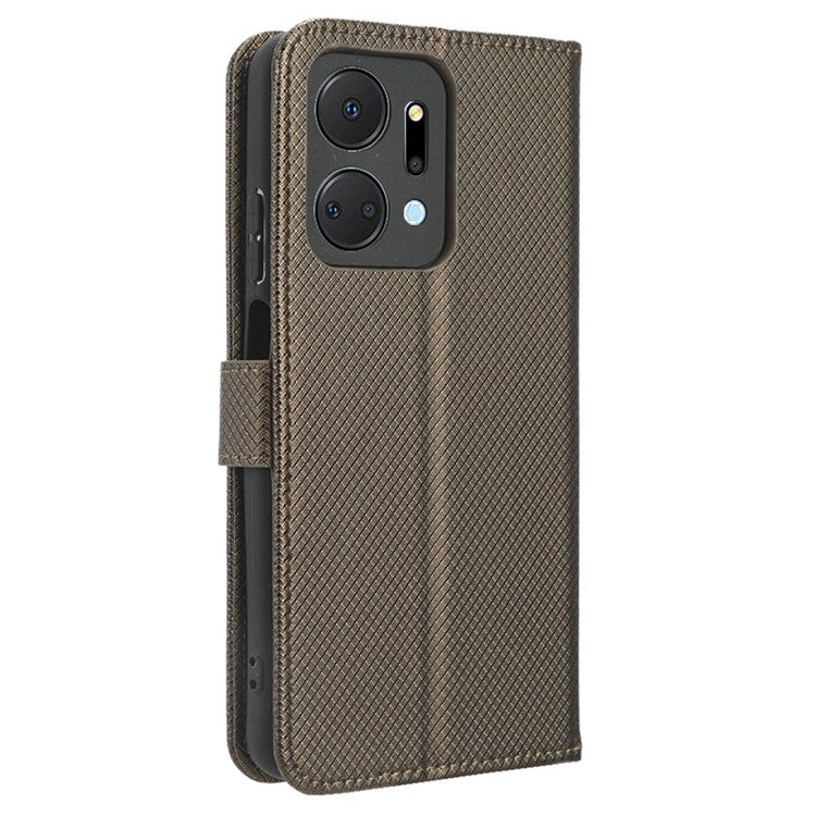 PU Leather Case for Honor X7a 5G / Play7T 5G Diamond Texture Wallet Stand Mobile Phone Cover - Brown