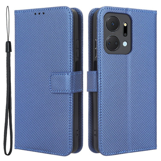 PU Leather Case for Honor X7a 5G / Play7T 5G Diamond Texture Wallet Stand Mobile Phone Cover - Blue