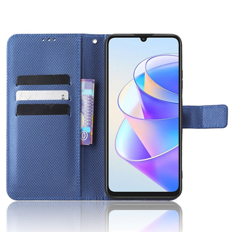 PU Leather Case for Honor X7a 5G / Play7T 5G Diamond Texture Wallet Stand Mobile Phone Cover - Blue