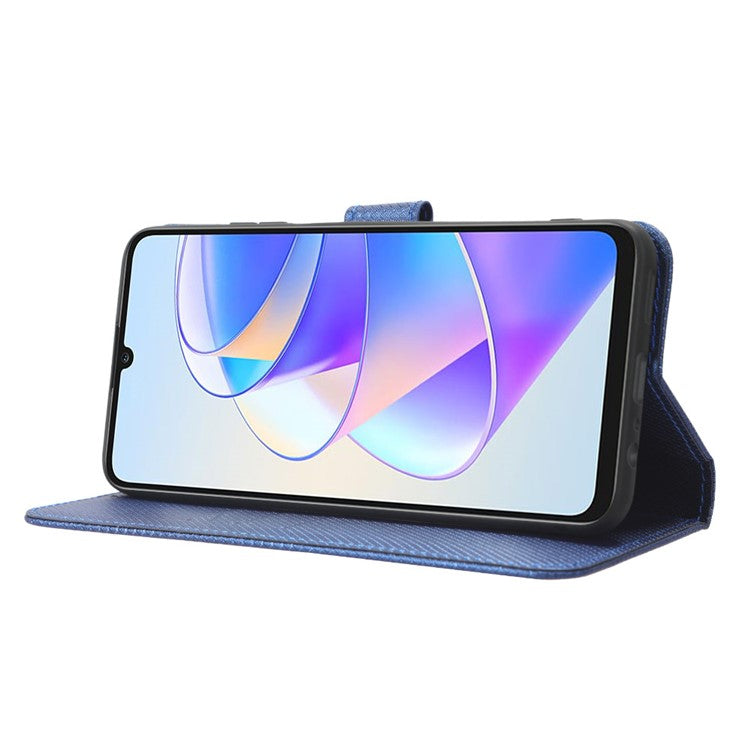 PU Leather Case for Honor X7a 5G / Play7T 5G Diamond Texture Wallet Stand Mobile Phone Cover - Blue