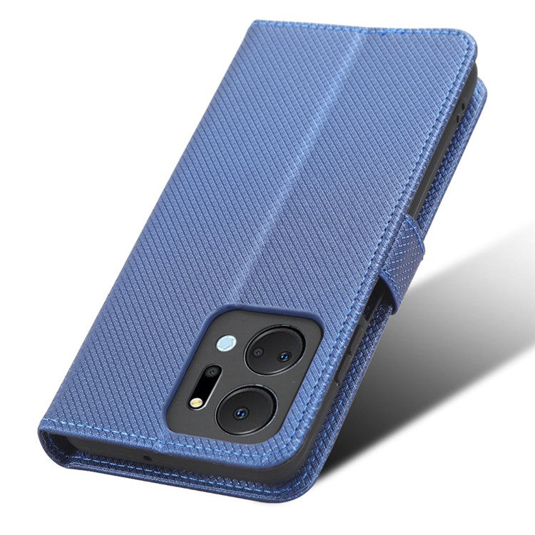 PU Leather Case for Honor X7a 5G / Play7T 5G Diamond Texture Wallet Stand Mobile Phone Cover - Blue