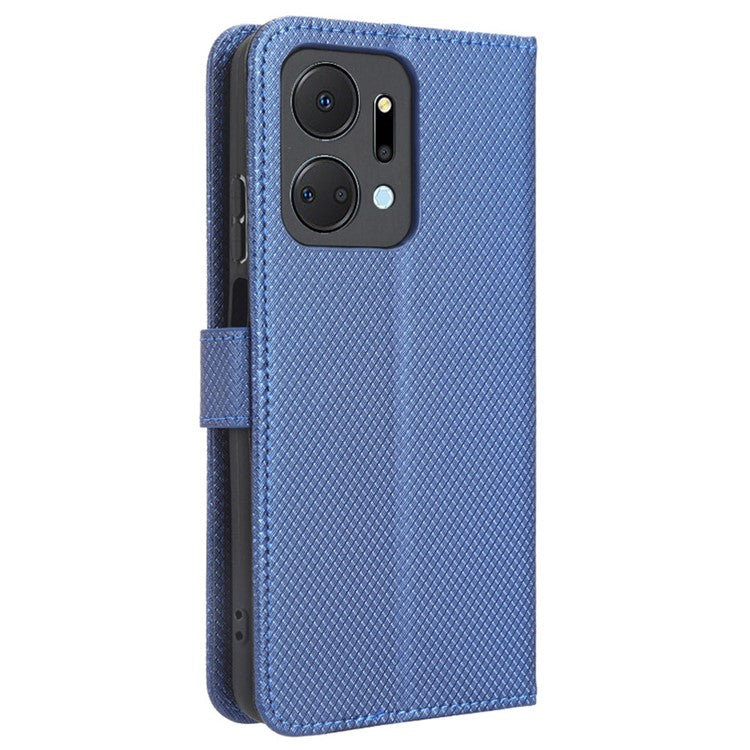 PU Leather Case for Honor X7a 5G / Play7T 5G Diamond Texture Wallet Stand Mobile Phone Cover - Blue