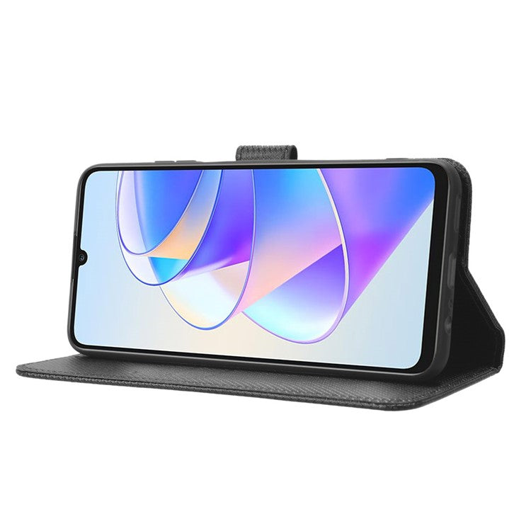 PU Leather Case for Honor X7a 5G / Play7T 5G Diamond Texture Wallet Stand Mobile Phone Cover - Black