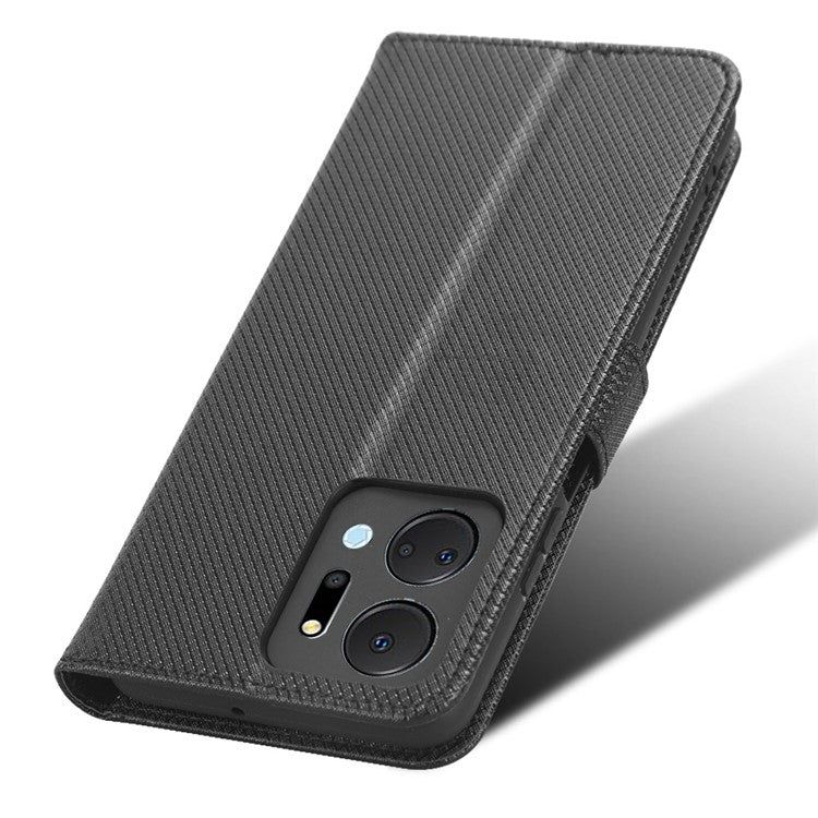PU Leather Case for Honor X7a 5G / Play7T 5G Diamond Texture Wallet Stand Mobile Phone Cover - Black