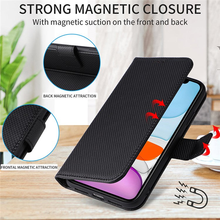 PU Leather Case for Honor X7a 5G / Play7T 5G Diamond Texture Wallet Stand Mobile Phone Cover - Black