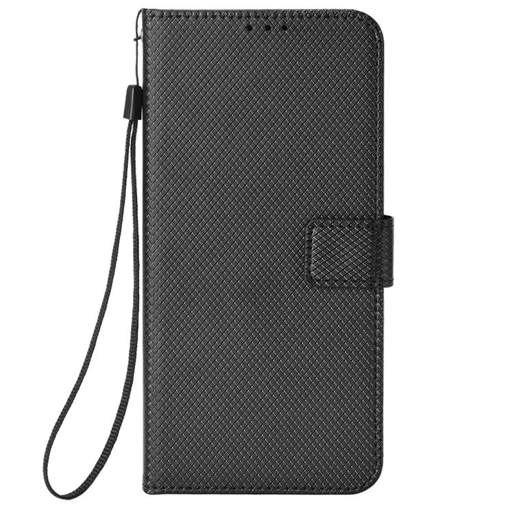 PU Leather Case for Honor X7a 5G / Play7T 5G Diamond Texture Wallet Stand Mobile Phone Cover - Black