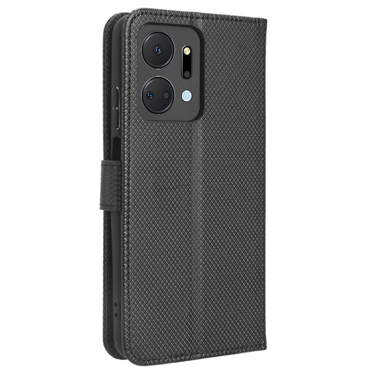 PU Leather Case for Honor X7a 5G / Play7T 5G Diamond Texture Wallet Stand Mobile Phone Cover - Black