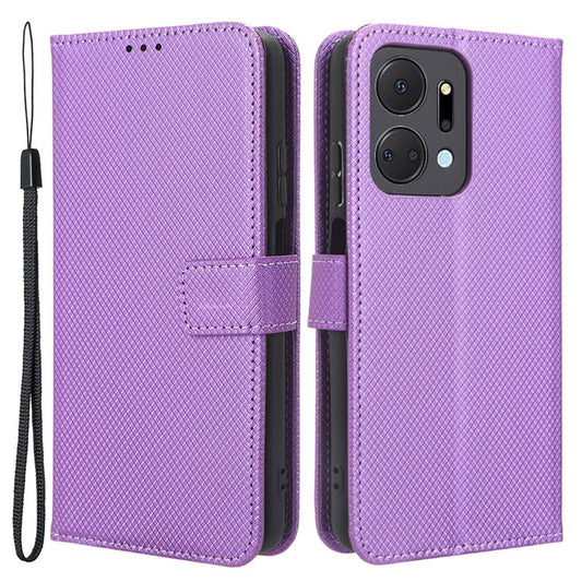 PU Leather Case for Honor X7a 5G / Play7T 5G Diamond Texture Wallet Stand Mobile Phone Cover - Purple