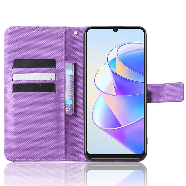 PU Leather Case for Honor X7a 5G / Play7T 5G Diamond Texture Wallet Stand Mobile Phone Cover - Purple