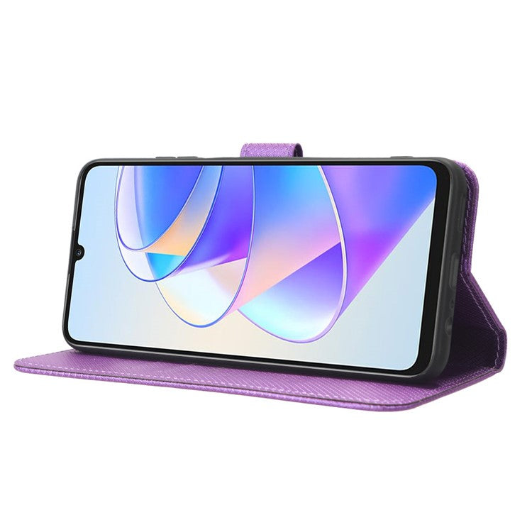 PU Leather Case for Honor X7a 5G / Play7T 5G Diamond Texture Wallet Stand Mobile Phone Cover - Purple