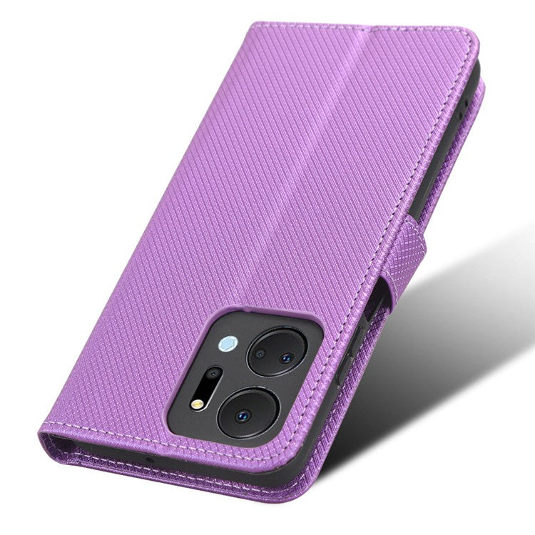 PU Leather Case for Honor X7a 5G / Play7T 5G Diamond Texture Wallet Stand Mobile Phone Cover - Purple