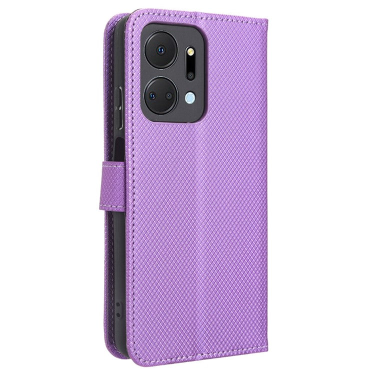 PU Leather Case for Honor X7a 5G / Play7T 5G Diamond Texture Wallet Stand Mobile Phone Cover - Purple