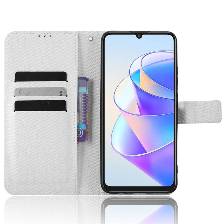 PU Leather Case for Honor X7a 5G / Play7T 5G Diamond Texture Wallet Stand Mobile Phone Cover - White