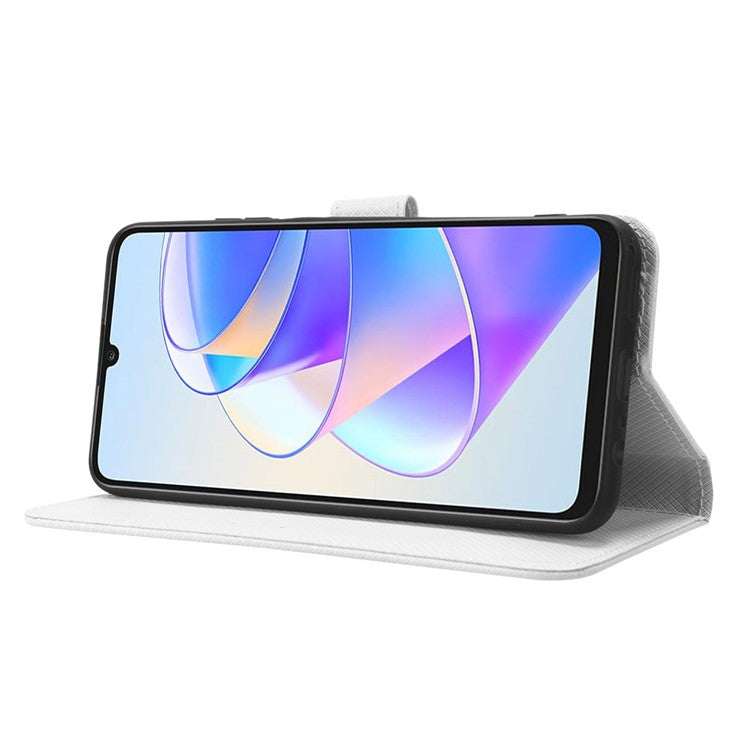 PU Leather Case for Honor X7a 5G / Play7T 5G Diamond Texture Wallet Stand Mobile Phone Cover - White