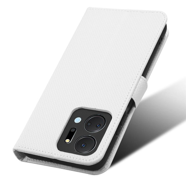 PU Leather Case for Honor X7a 5G / Play7T 5G Diamond Texture Wallet Stand Mobile Phone Cover - White