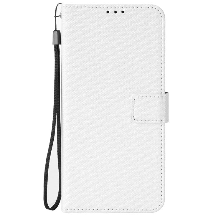 PU Leather Case for Honor X7a 5G / Play7T 5G Diamond Texture Wallet Stand Mobile Phone Cover - White
