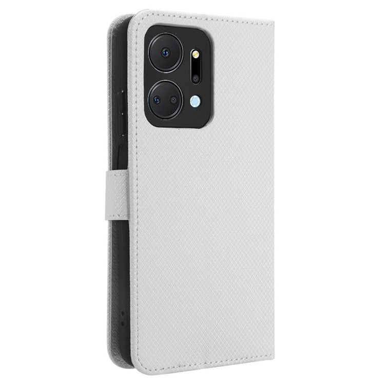PU Leather Case for Honor X7a 5G / Play7T 5G Diamond Texture Wallet Stand Mobile Phone Cover - White