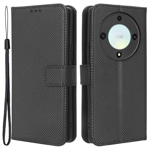 PU Leather Wallet Case for Honor X9a 5G / X40 5G / Magic5 Lite 5G Diamond Texture Stand Cover - Black