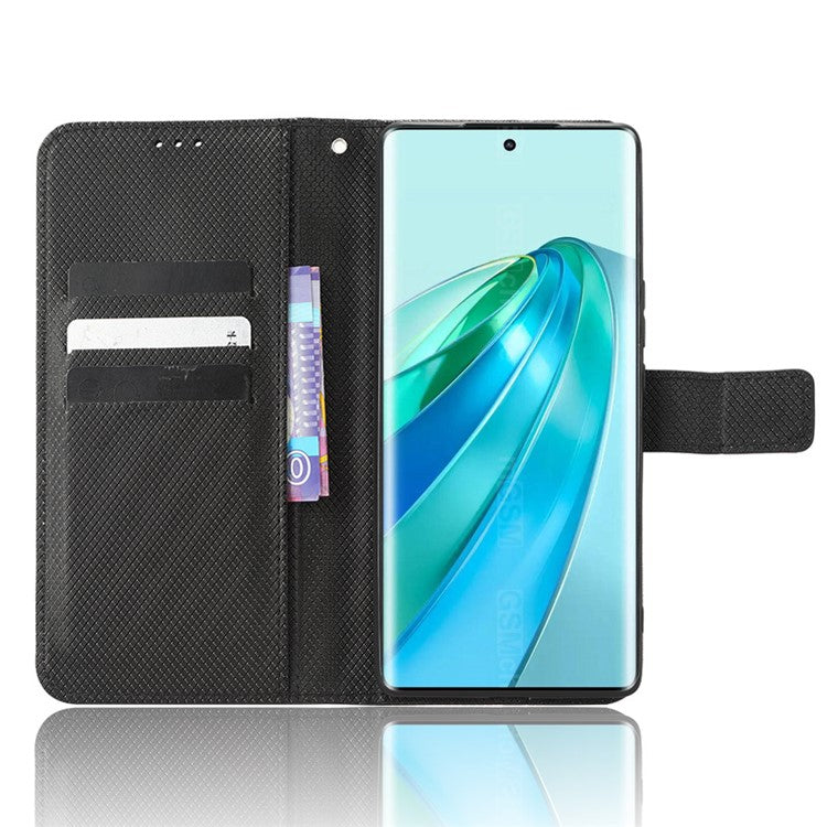 PU Leather Wallet Case for Honor X9a 5G / X40 5G / Magic5 Lite 5G Diamond Texture Stand Cover - Black