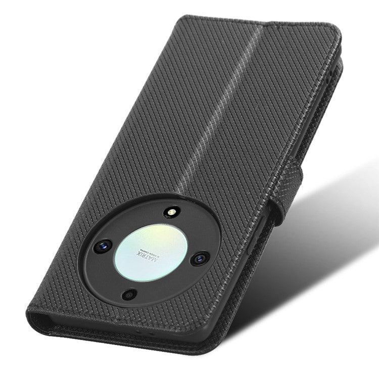 PU Leather Wallet Case for Honor X9a 5G / X40 5G / Magic5 Lite 5G Diamond Texture Stand Cover - Black