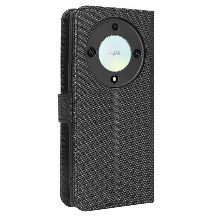 PU Leather Wallet Case for Honor X9a 5G / X40 5G / Magic5 Lite 5G Diamond Texture Stand Cover - Black