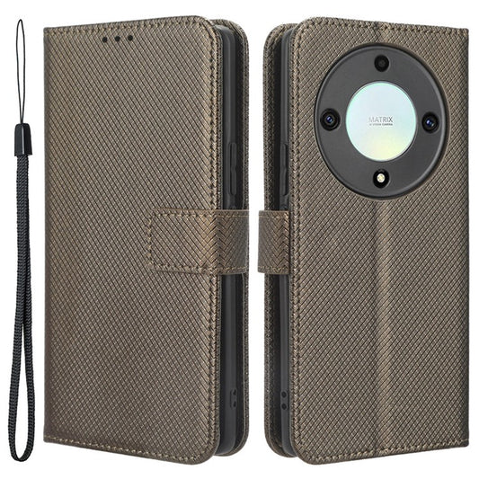 PU Leather Wallet Case for Honor X9a 5G / X40 5G / Magic5 Lite 5G Diamond Texture Stand Cover - Brown
