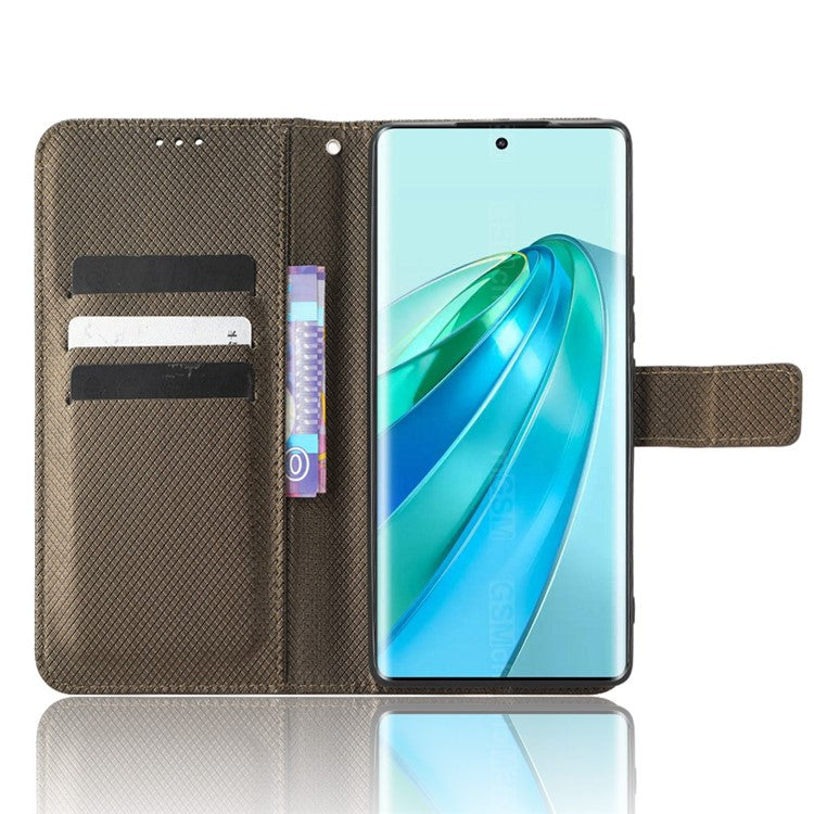 PU Leather Wallet Case for Honor X9a 5G / X40 5G / Magic5 Lite 5G Diamond Texture Stand Cover - Brown