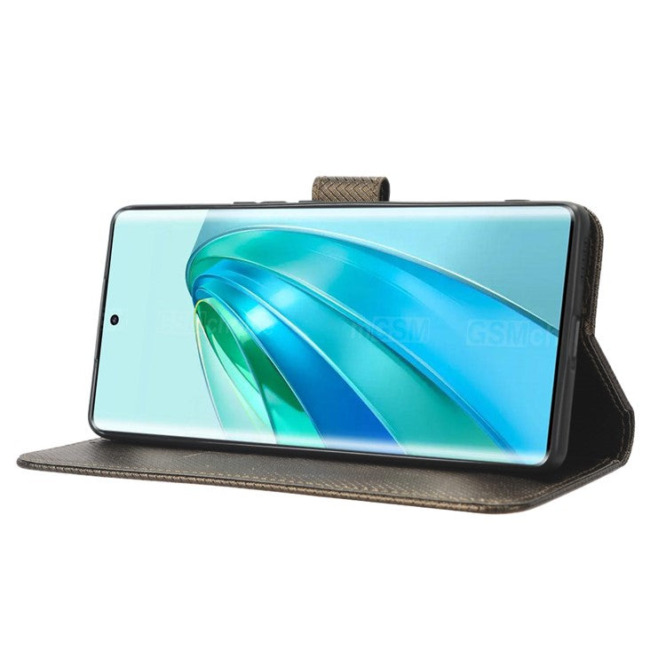 PU Leather Wallet Case for Honor X9a 5G / X40 5G / Magic5 Lite 5G Diamond Texture Stand Cover - Brown
