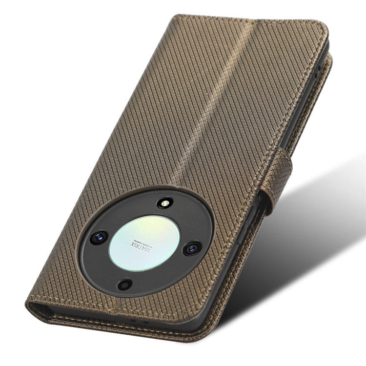 PU Leather Wallet Case for Honor X9a 5G / X40 5G / Magic5 Lite 5G Diamond Texture Stand Cover - Brown