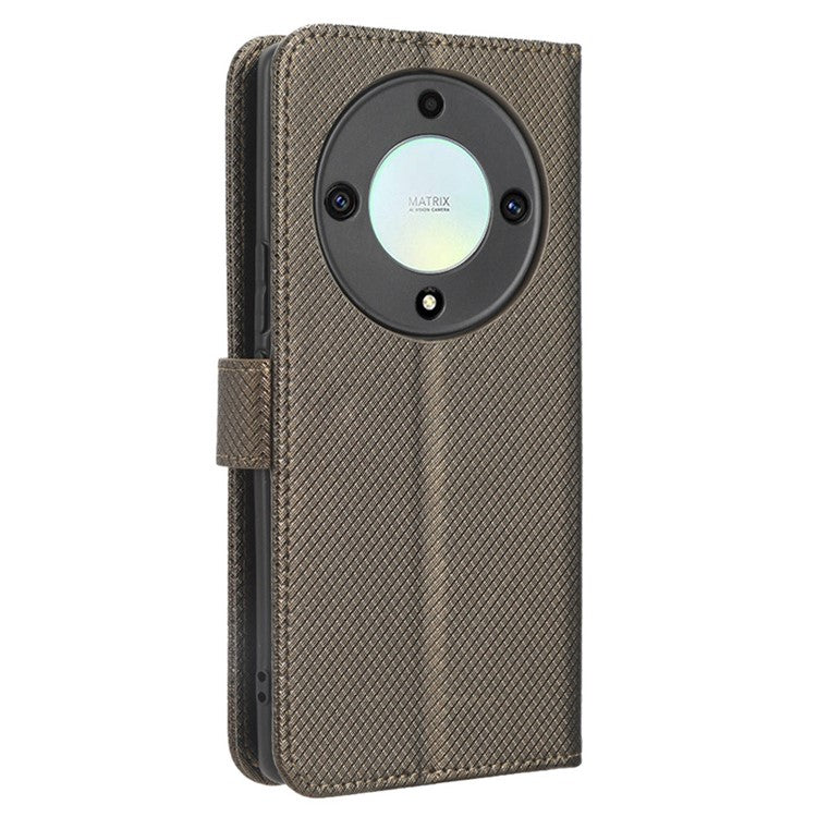 PU Leather Wallet Case for Honor X9a 5G / X40 5G / Magic5 Lite 5G Diamond Texture Stand Cover - Brown