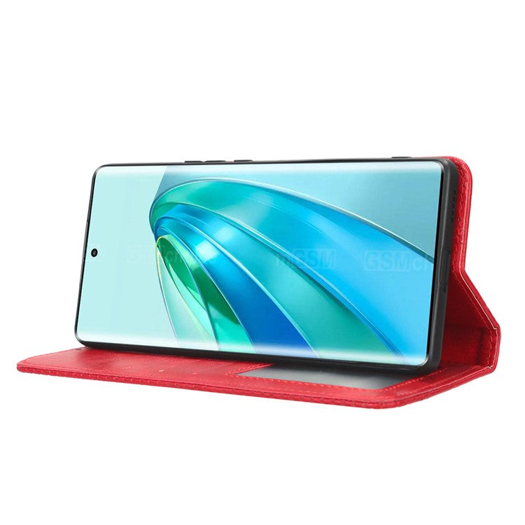 For Honor X9a 5G / X40 5G / Magic5 Lite 5G Vintage PU Leather Wallet Stand Phone Case Magnetic Clasp Cover - Red