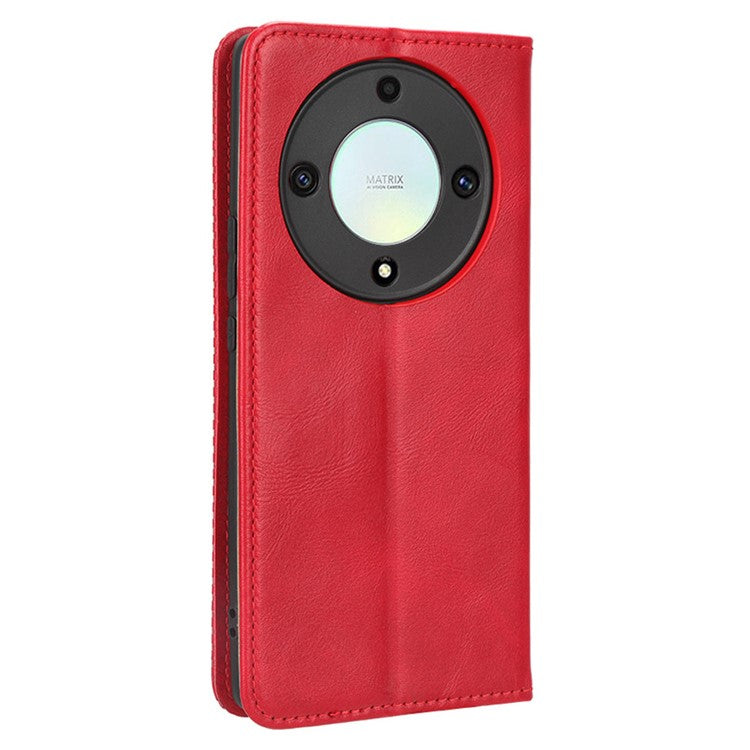 For Honor X9a 5G / X40 5G / Magic5 Lite 5G Vintage PU Leather Wallet Stand Phone Case Magnetic Clasp Cover - Red