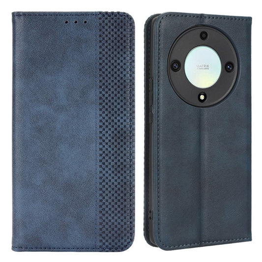 For Honor X9a 5G / X40 5G / Magic5 Lite 5G Vintage PU Leather Wallet Stand Phone Case Magnetic Clasp Cover - Blue