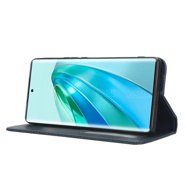 For Honor X9a 5G / X40 5G / Magic5 Lite 5G Vintage PU Leather Wallet Stand Phone Case Magnetic Clasp Cover - Blue