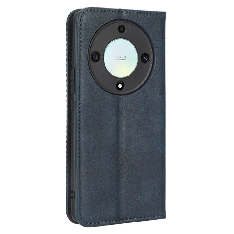 For Honor X9a 5G / X40 5G / Magic5 Lite 5G Vintage PU Leather Wallet Stand Phone Case Magnetic Clasp Cover - Blue