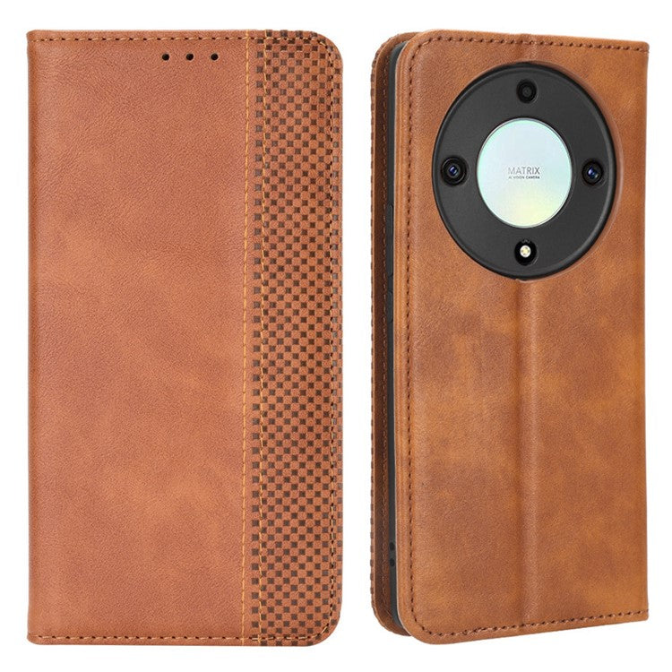 For Honor X9a 5G / X40 5G / Magic5 Lite 5G Vintage PU Leather Wallet Stand Phone Case Magnetic Clasp Cover - Brown