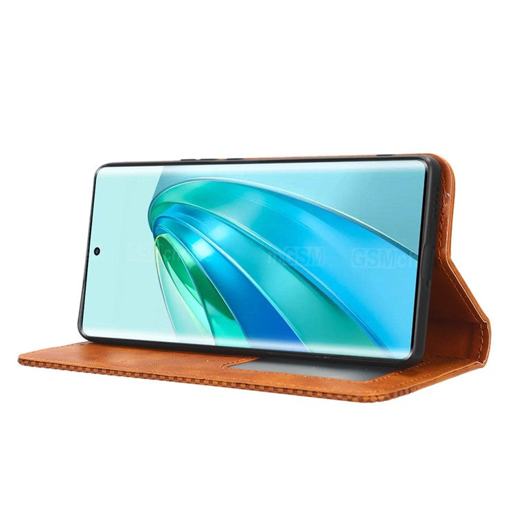 For Honor X9a 5G / X40 5G / Magic5 Lite 5G Vintage PU Leather Wallet Stand Phone Case Magnetic Clasp Cover - Brown
