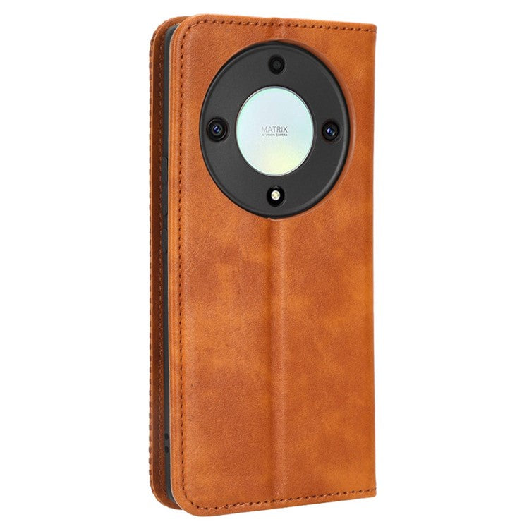 For Honor X9a 5G / X40 5G / Magic5 Lite 5G Vintage PU Leather Wallet Stand Phone Case Magnetic Clasp Cover - Brown