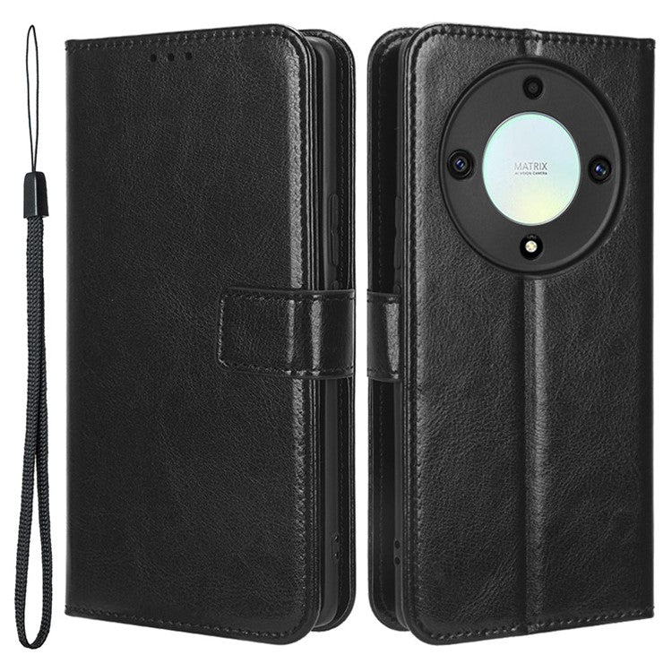 For Honor X9a 5G / X40 5G / Magic5 Lite 5G Cell Phone Cover Crazy Horse Texture Wallet Stand Phone Leather Case - Black